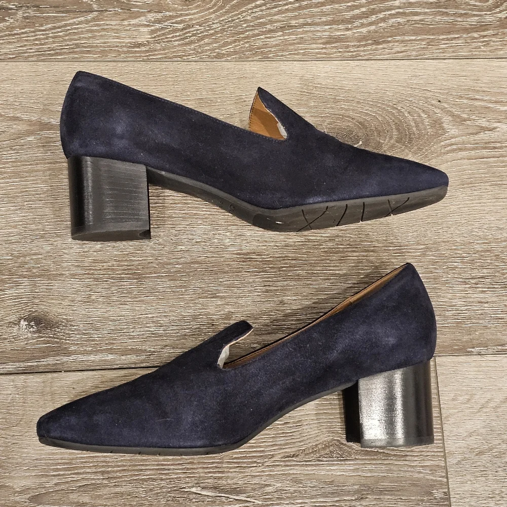 AQUATALIA Weatherproof Blue Suede Heeled Loafers Pumps Size 9
